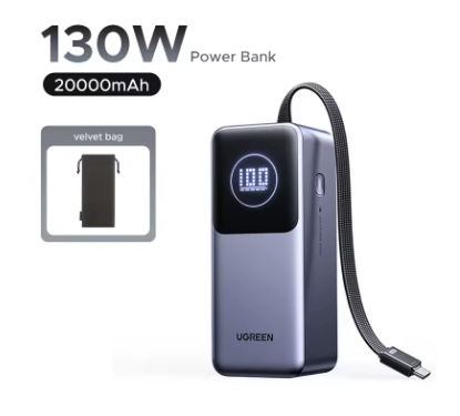 מטען נייד UGREEN Nexode 130W 20000mAh עם כבל TYPE C מובנה