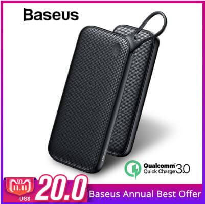מטען נייד Baseus בנפח 20,000mAh תומך טעינה מהירה QC3.0